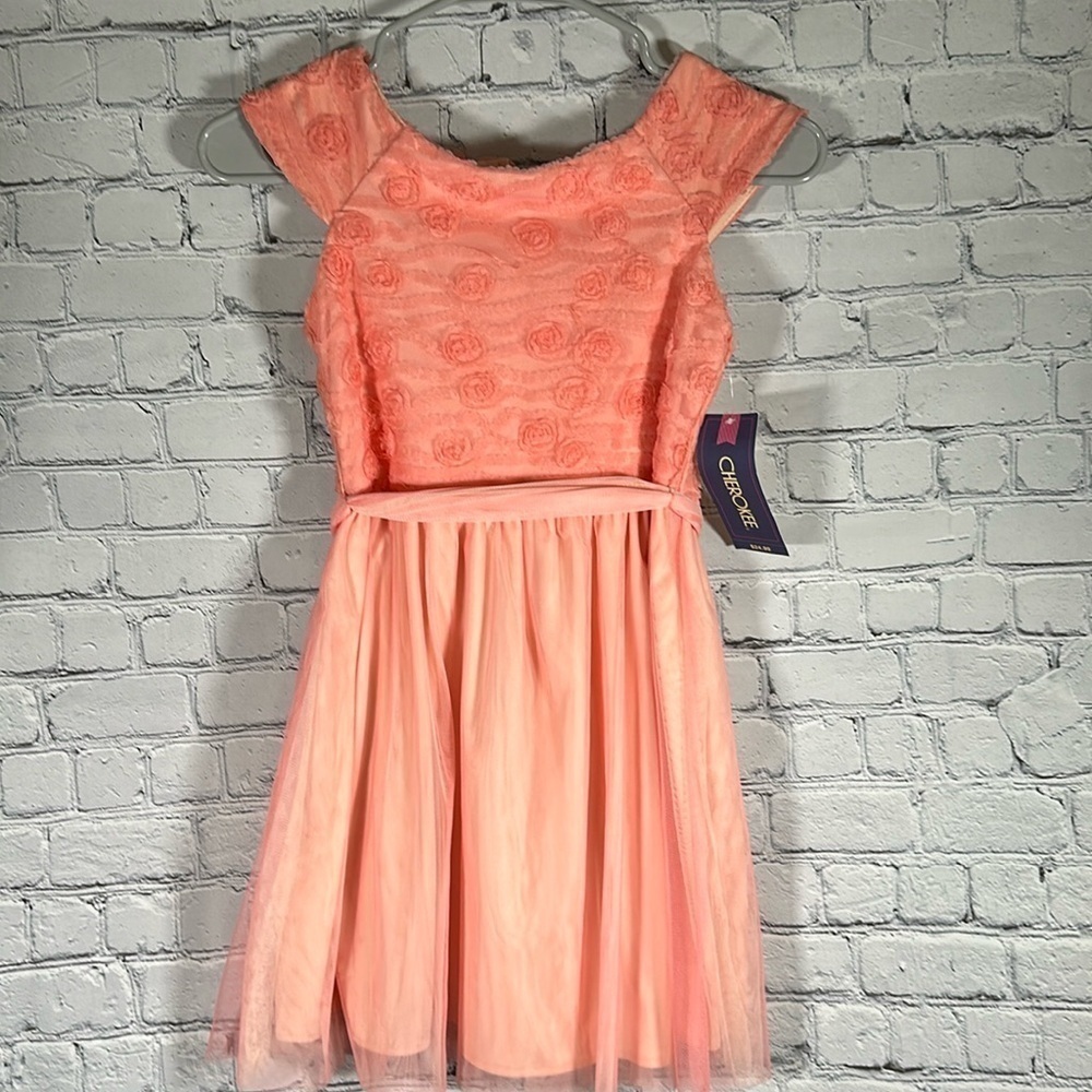 Cherokee Girls Tulle tutu floral Dress Size Medium Peach/Coral NEW